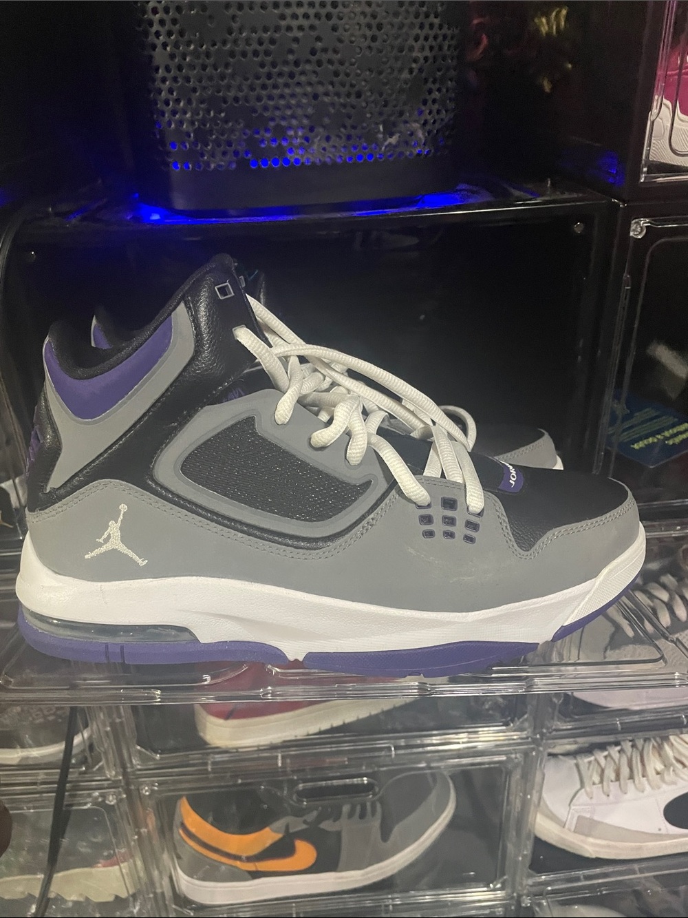 Jordan Grey and Purple Mid-Top Sneakers